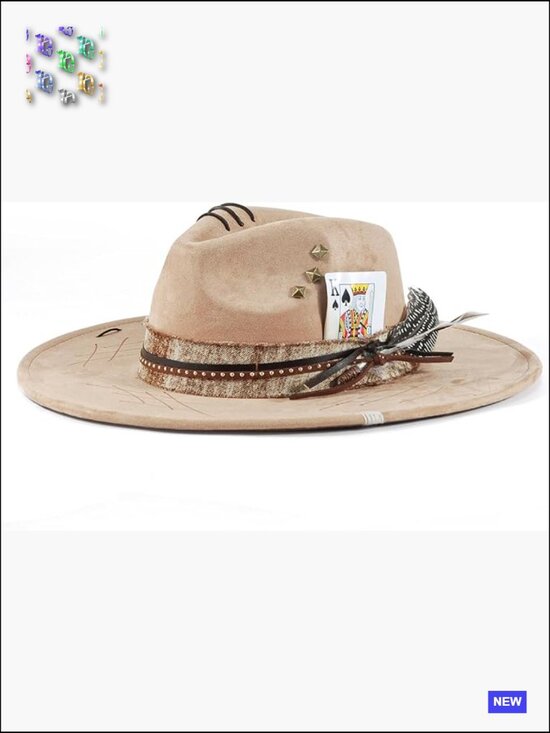 Wide Brim Fedora Hat Suede Handmade Boho Western Dress Hat Unisex M-L main image 4